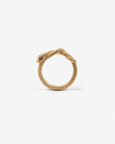 SNAKE FINE RING WITH RED CUBIC ZIRCONIA EYES / POLISHED YELLOW GOLD