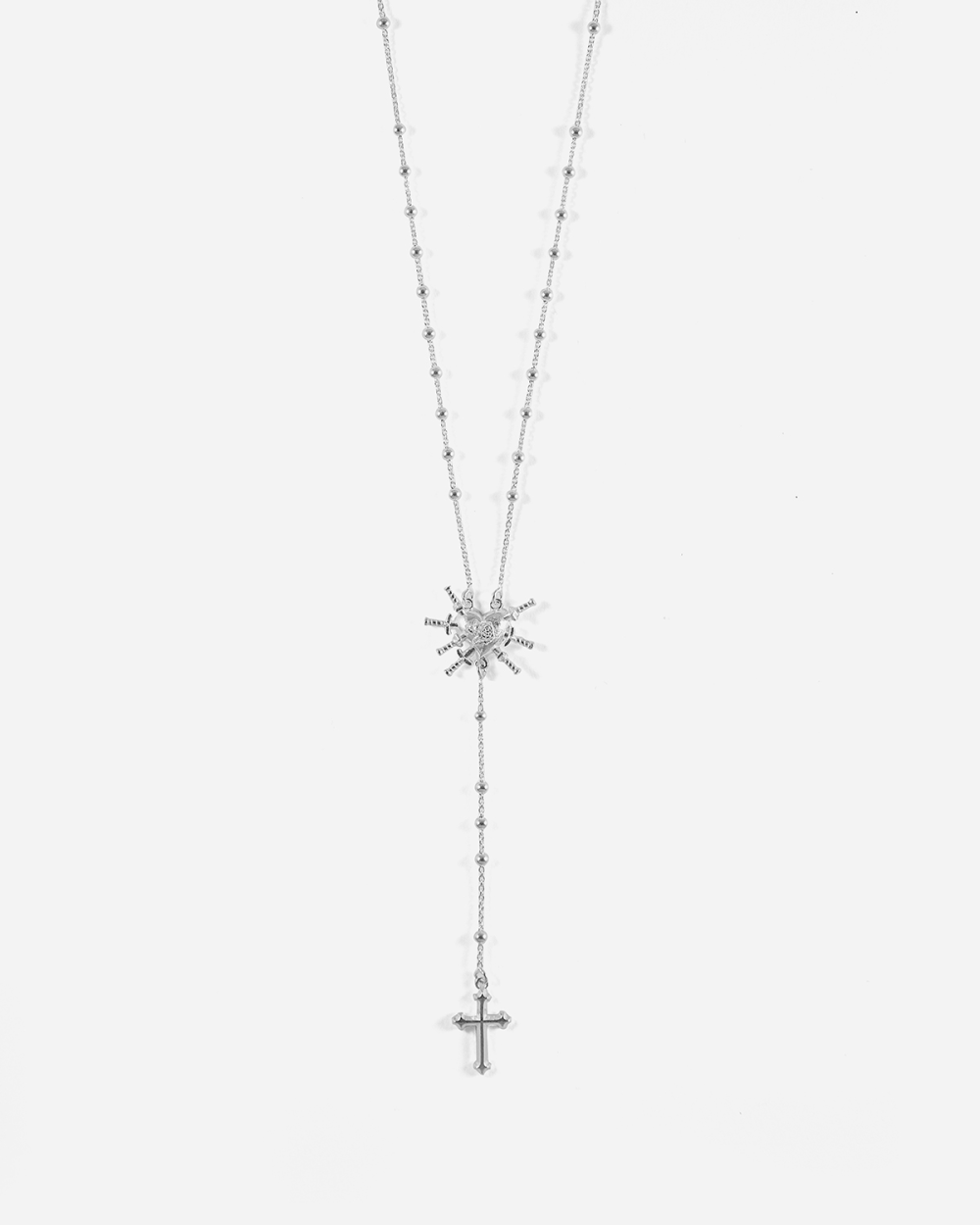 7 SWORDS IN HEART ROSARY NECKLACE
