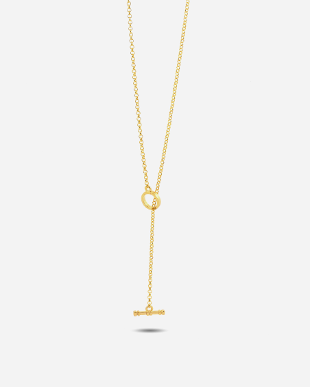 YELLOW GOLD ROLO 300 WITH T-BAR NECKLACE - 70