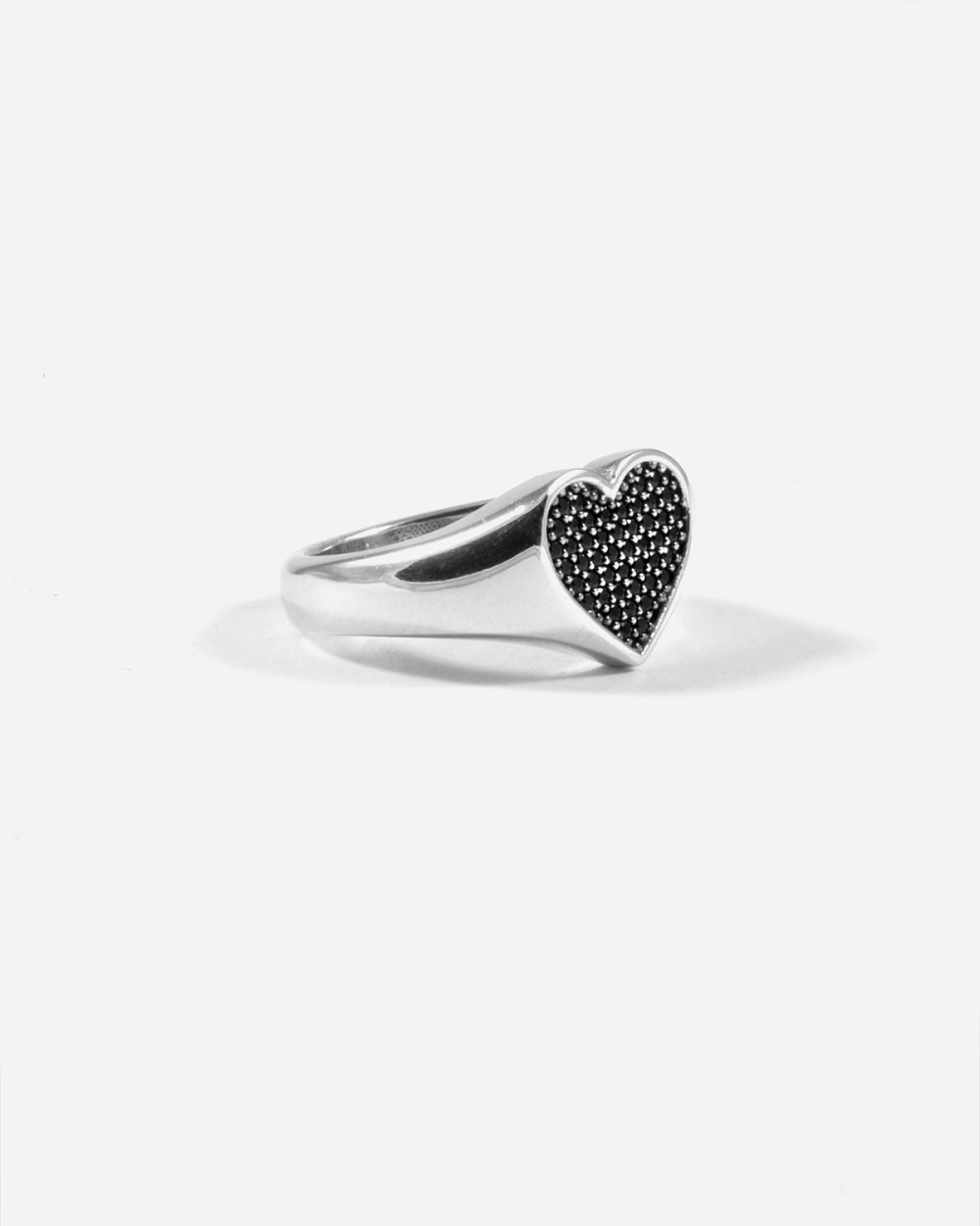 HEART SIGNET RING WITH BLACK CUBIC...