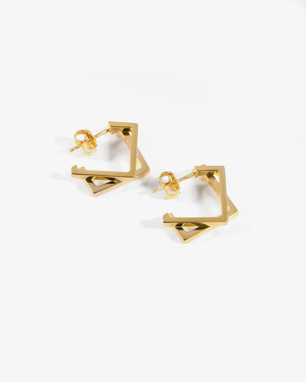 YELLOW GOLD SQUARE DOUBLE PLATE EARRINGS
