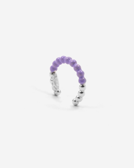 ONE LOOP SINGLE EAR CUFF WITH ENAMELLED LILAC SPHERES