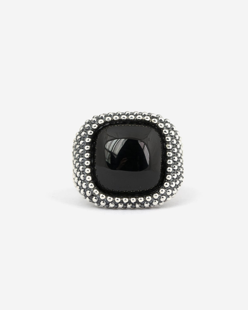 DOTTED SQUARE ONYX SIGNET RING