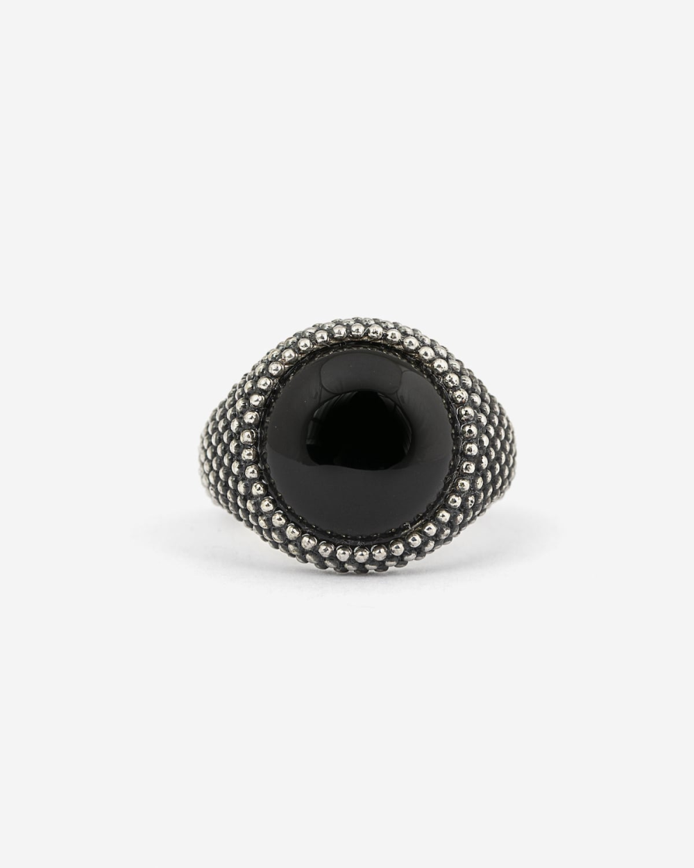 DOTTED ROUND ONYX SIGNET RING