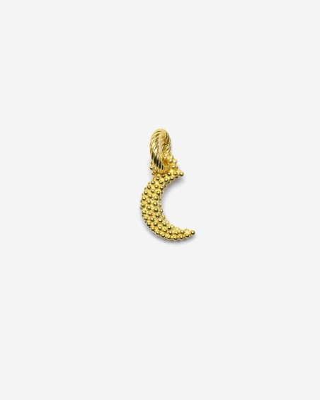 DOTTED MOON CHARM PENDANT / POLISHED YELLOW GOLD