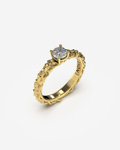 ANELLO SOLITARIO FOGLIE ORO...