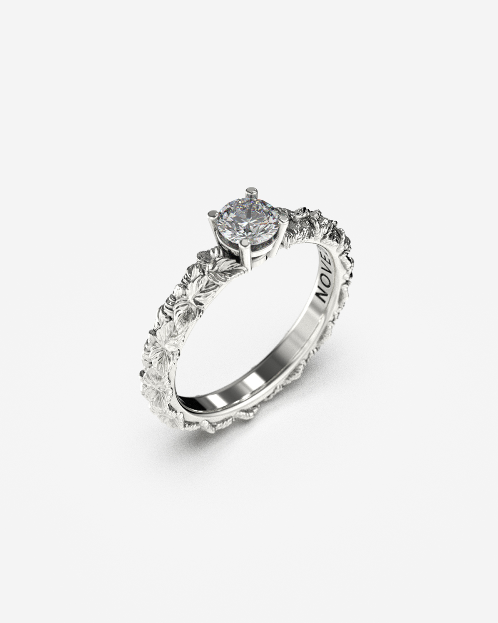 SILVER LEAVES SOLITAIRE ENGAGEMENT RING