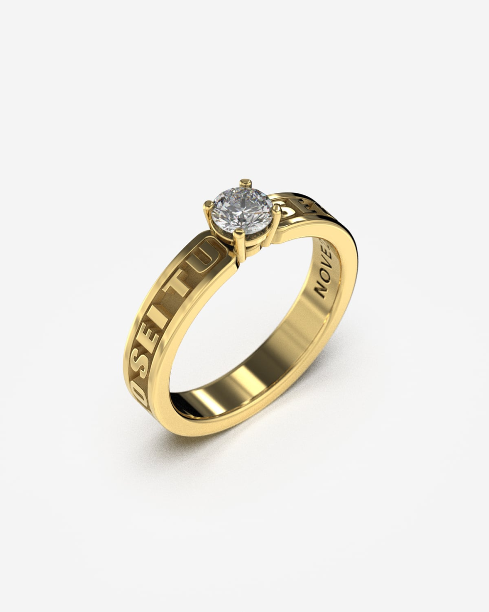 GOLD TEXT SOLITAIRE ENGAGEMENT RING