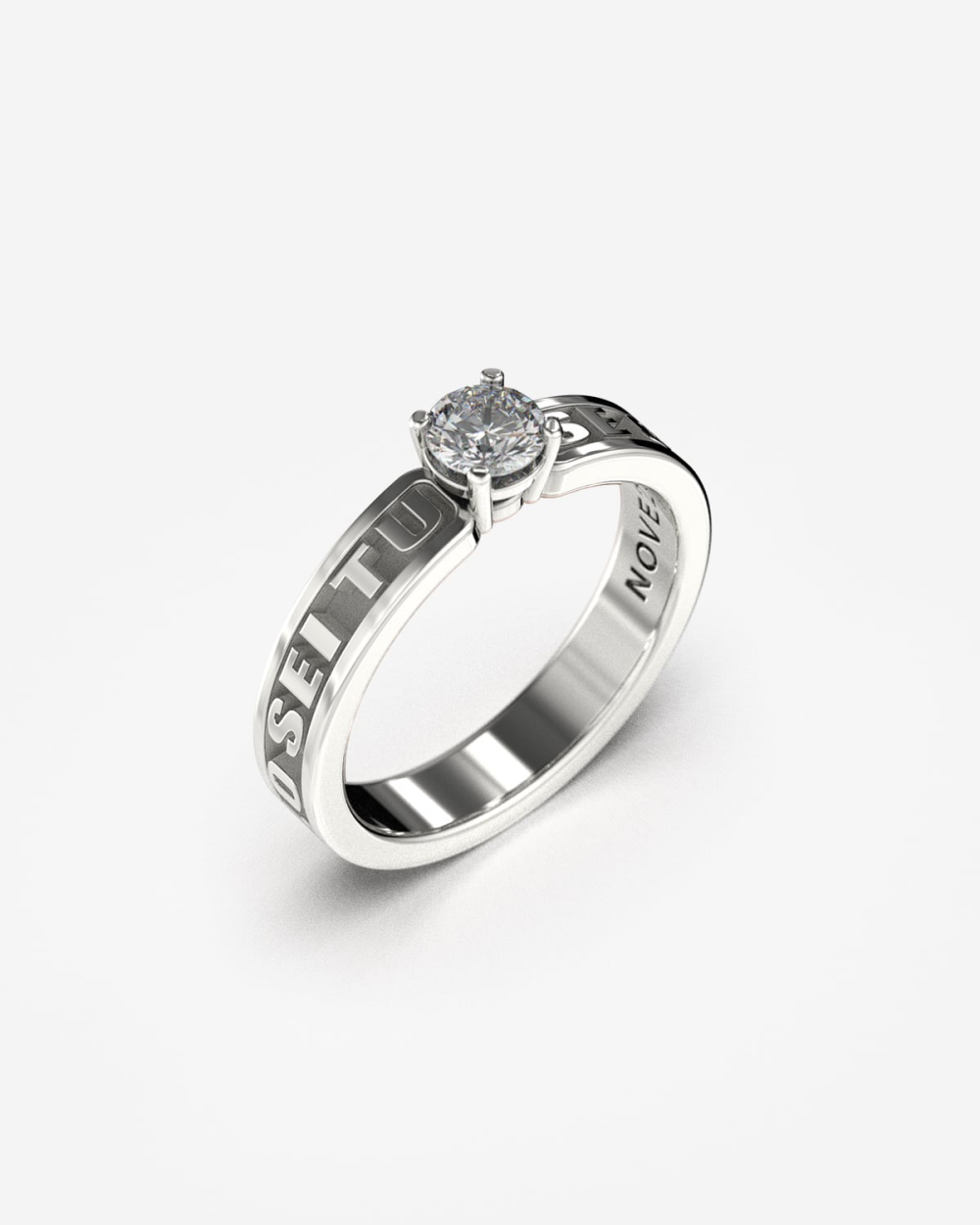 SILVER TEXT SOLITAIRE ENGAGEMENT RING