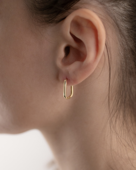 SMALL SLIM OVAL SINGLE EARRING / YELLOW GOLD