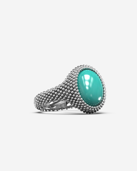 DOTTED OVAL SIGNET RING WITH STONE