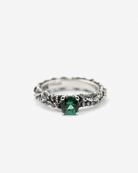 SOLITAIRE GREEN CUBIC ZIRCONIA LEAVES FINE RING