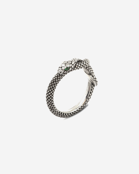 SNAKE FINE RING WITH GREEN CUBIC ZIRCONIA EYES