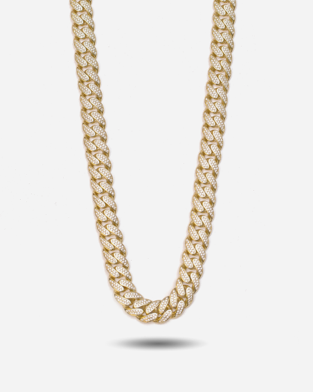 CUBIC ZIRCONIA H120 OVAL CURB NECKLACE / POLISHED YELLOW GOLD