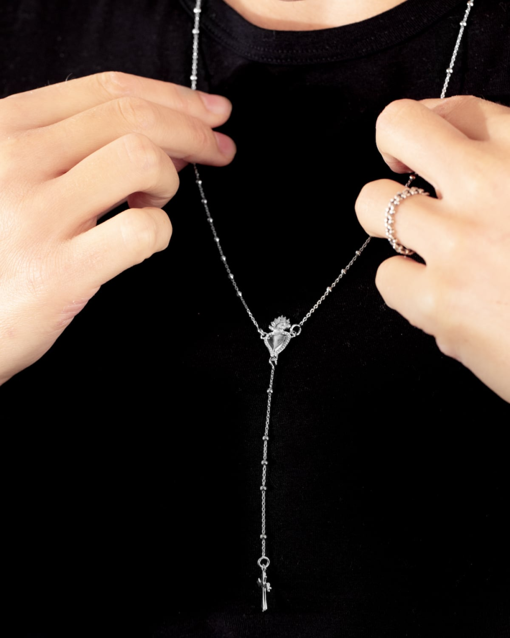 Rosary Necklace 45 cm - Rosè - Black - Pianeta BEADS srls