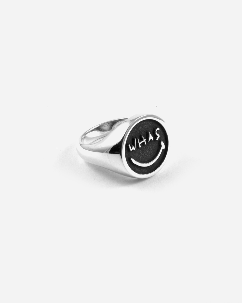 WHAS ROUND SIGNET RING WITH NEGATIVE...