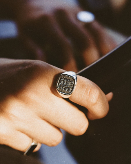 WHAS SQUARE SIGNET RING WITH NEGATIVE ENGRAVING WHAS