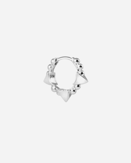 SILVER DECORATED HOOP EARRING WITH PYRAMIDS AND BUBBLES