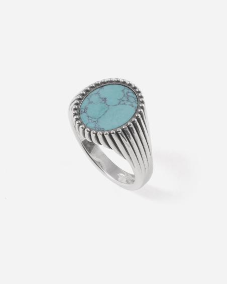 BAGUE CHEVALIÈRE OVALE ORIGIN EN ARGENT AVEC PIERRE TURQUOISE