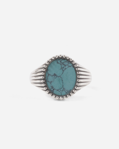 BAGUE CHEVALIÈRE OVALE ORIGIN EN ARGENT AVEC PIERRE TURQUOISE