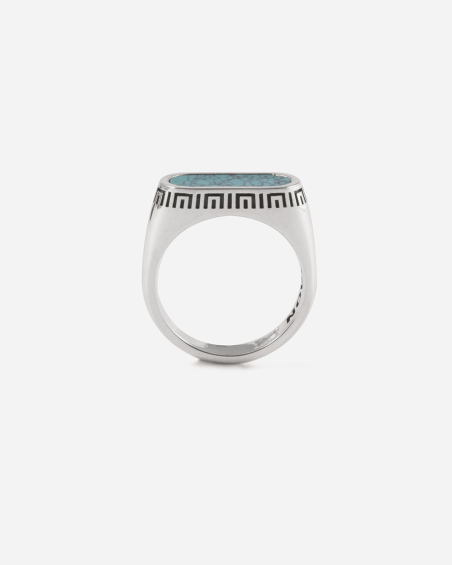 BAGUE CHEVALIÈRE HORIZONTALE SOURCE EN ARGENT AVEC PIERRE TURQUOISE