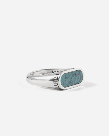 BAGUE CHEVALIÈRE HORIZONTALE SOURCE EN ARGENT AVEC PIERRE TURQUOISE