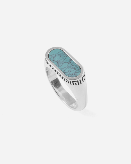 BAGUE CHEVALIÈRE HORIZONTALE SOURCE EN ARGENT AVEC PIERRE TURQUOISE