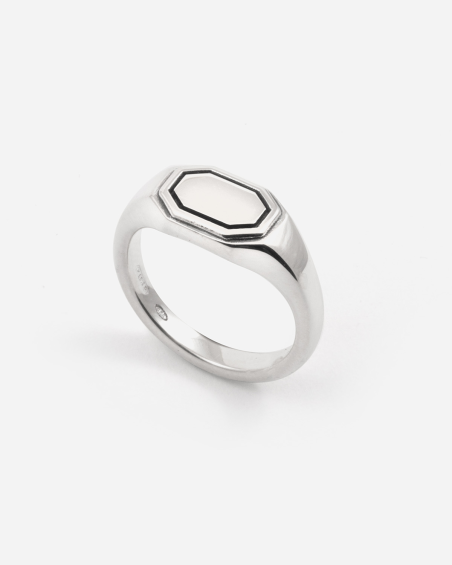 BAGUE CHEVALIÈRE OCTAGON HORIZONTALE BALANCE EN ARGENT