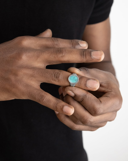 BAGUE CHEVALIÈRE OVALE ORIGIN EN ARGENT AVEC PIERRE TURQUOISE