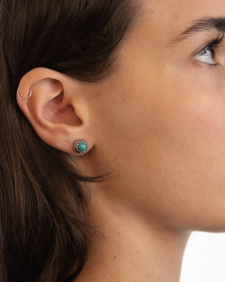 BOUCLE D'OREILLE LOBE ETNOBUD EN ARGENT AVEC PIERRE TURQUOISE