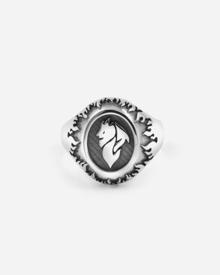 AC MILAN DEVIL AND FLAMES SILVER OVAL SIGNET RING