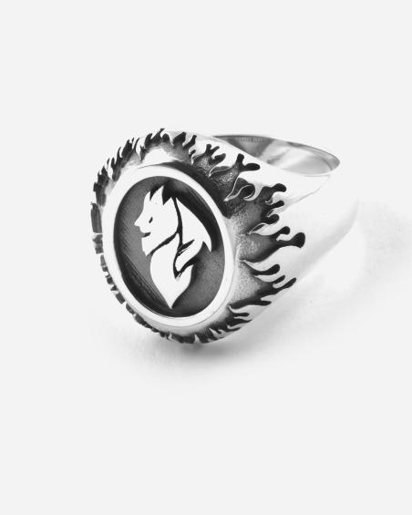 AC MILAN DEVIL AND FLAMES SILVER OVAL SIGNET RING