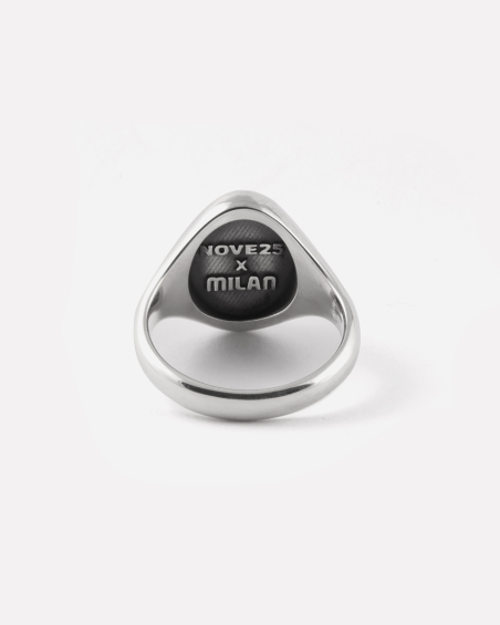 AC MILAN CREST SILVER OVAL SIGNET RING WITH CUSTOMIZABLE ENGRAVING