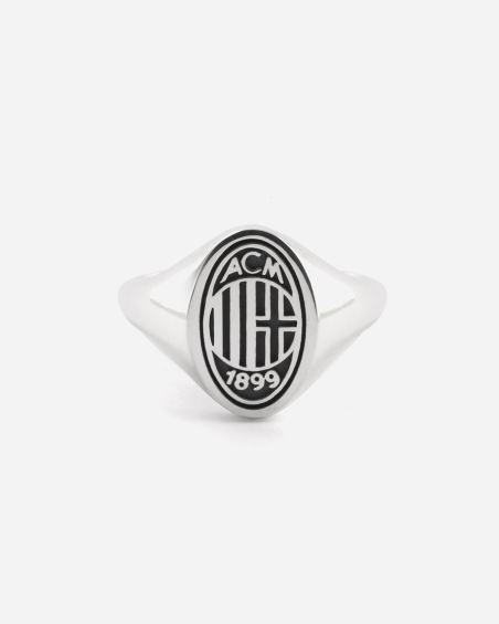 BAGUE CHEVALIÈRE OVALE AVEC LOGO AC MILAN EN ARGENT