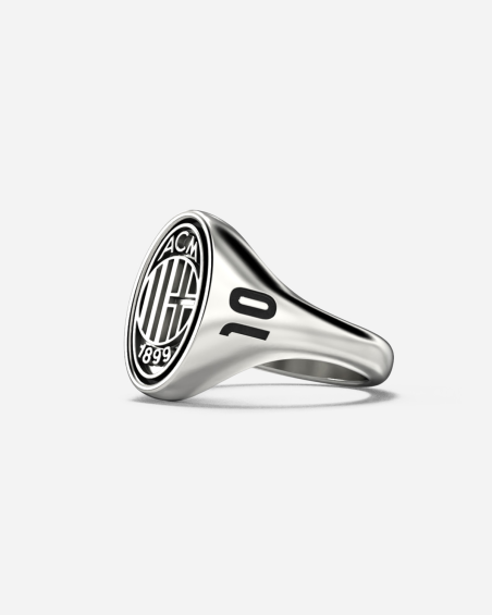 BAGUE CHEVALIÈRE OVALE AVEC LOGO AC MILAN EN ARGENT PERSONNALISABLE