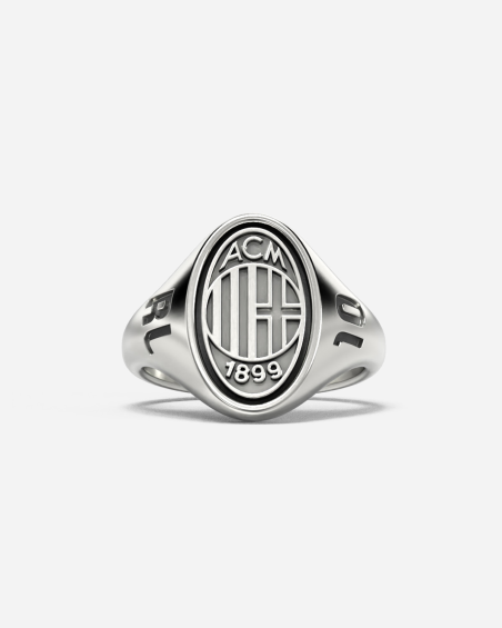 ANELLO CHEVALIER OVALE CON LOGO AC MILAN IN ARGENTO CON INCISIONE PERSONALIZZABILE