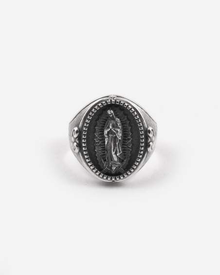 BAGUE CHEVALIÈRE VIERGE DE GUADALUPE EN ARGENT