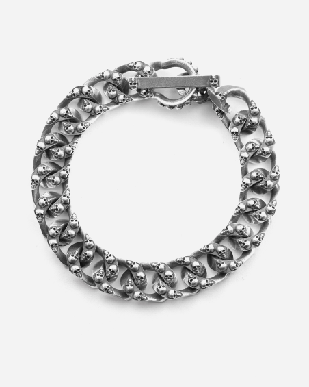 BRACELET GOURMETTE SKULL LEGACY AVEC CRÂNES EN ARGENT