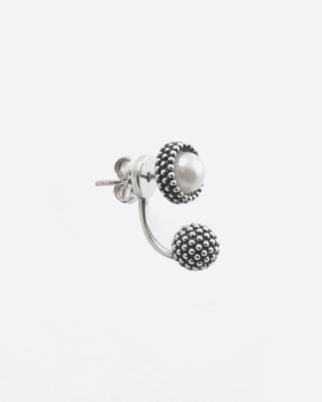 BOUCLE D’OREILLE LOBE À PICOTS PEARL FLOWER EN ARGENT AVEC PERLE ET SPHÈRE