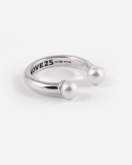 BAGUE PIERCING TWIN PEARLS EN ARGENT AVEC PERLES