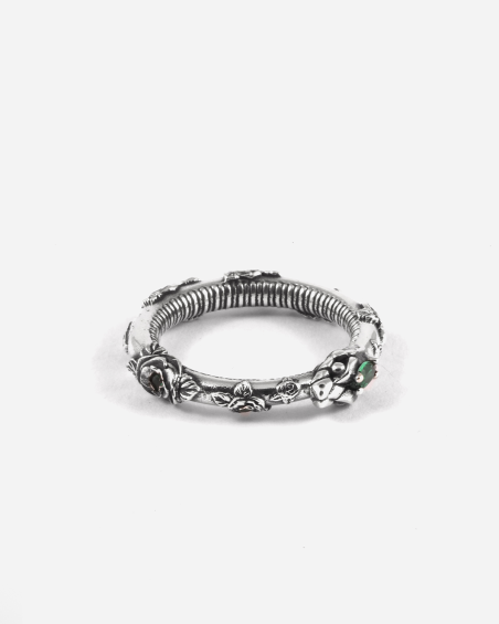 ANILLO SERPIENTE UROBORO ETERNAL GREEN DE PLATA CON ROSAS Y BRILLANTES VERDES