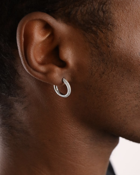 BOUCLE D’OREILLE CERCLE PETITE FIL RONDE EN ARGENT AVEC BRILLANTS