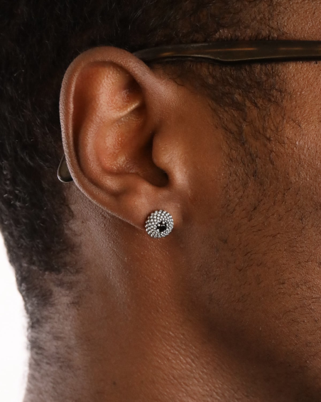 BOUCLE D’OREILLE RONDE COROLLA À PICOTS AVEC BRILLANT NOIR