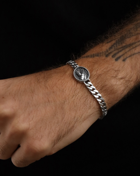 BOLOGNA FC NEPTUNE SILVER CURB CHAIN BRACELET