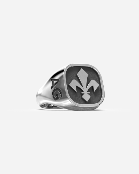 ANELLO CHEVALIER QUADRATO CON GIGLIO FIORENTINA IN ARGENTO PERSONALIZZABILE