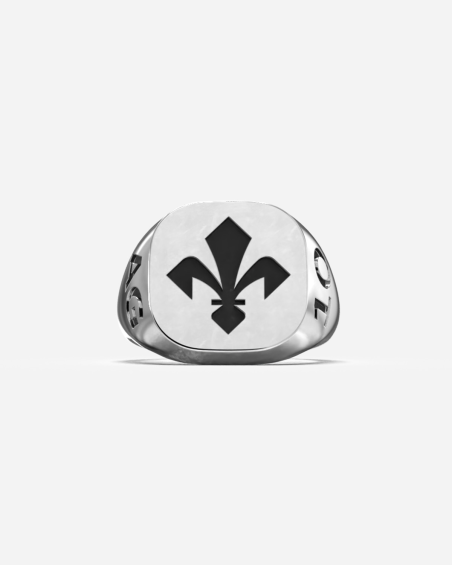 ANELLO CHEVALIER QUADRATO CON GIGLIO FIORENTINA IN ARGENTO PERSONALIZZABILE