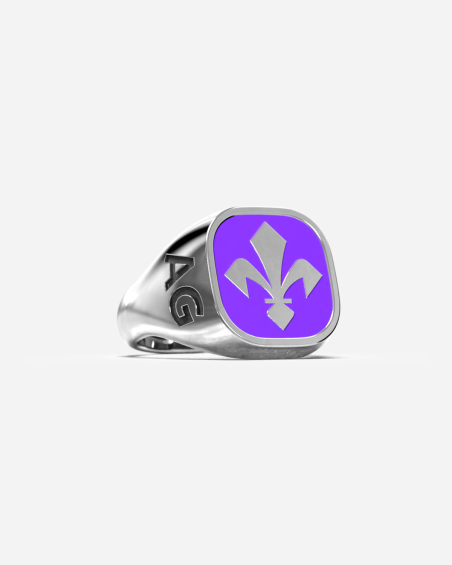 ANELLO CHEVALIER QUADRATO IN ARGENTO CON GIGLIO FIORENTINA SMALTATO PERSONALIZZABILE