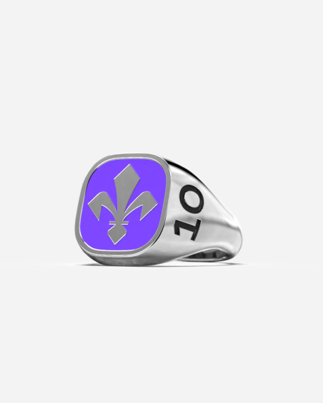 ANELLO CHEVALIER QUADRATO IN ARGENTO CON GIGLIO FIORENTINA SMALTATO PERSONALIZZABILE