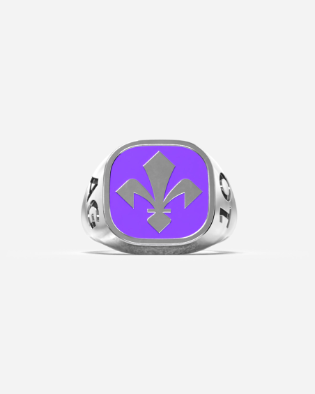 ANELLO CHEVALIER QUADRATO IN ARGENTO CON GIGLIO FIORENTINA SMALTATO PERSONALIZZABILE