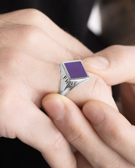 BAGUE CHEVALIÈRE LOSANGE EN ARGENT AVEC ÉMAIL VIOLET FIORENTINA